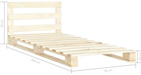 Estrutura de cama em paletes pinho maciço 90x200 cm