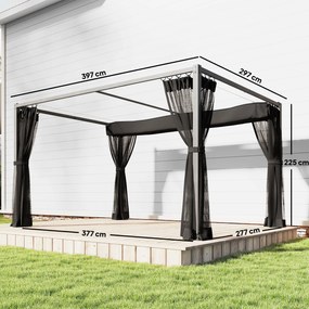 Pérgola de Jardim 3x4 m com Teto Retrátil e 4 Laterais em Rede UPF30+ Pérgola para Exterior Terraço Cinza