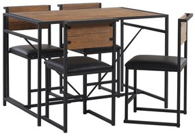 Conjunto de refeição 4 lugares efeito madeira escura com preto BURTON Beliani