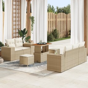 Conjunto de Sofá para Jardim com 8 Peças e Almofadas Bege de Rattan Po