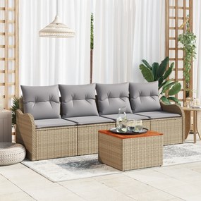 Conjunto de Sofás de Jardim de 5 Peças com Almofadas Bege Rattan Polié