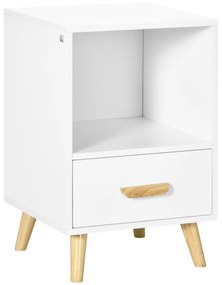 HOMCOM Mesa Cabeceira Auxiliar Moderna 1 Gaveta Compartimento Armazenamento Prática 40x40x62cm Branco Madeira Elegante | Aosom Portugal