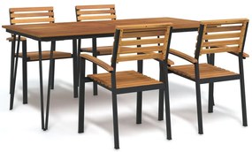 Conj. jantar p/ jardim 5 pcs madeira de acácia maciça e metal
