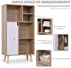 Móvel Aparador Alto Armário Auxiliar de Sala de Estar com 5 Compartimentos e 1 Porta Multiuso para Sala de Jantar Cozinha Dormitório 60x30x121cm Carva