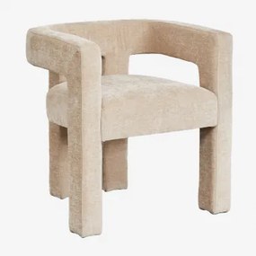 Cadeira De Jantar Estofada Liara Com Braços Chenille Grossa Castanho Latte - Sklum