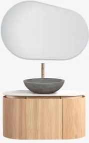 Conjunto De Móvel De Casa De Banho Suspenso 90x50 Cm Em Madeira Carsone Madeira Natural & Sem Unidade Auxiliar & Cimento Cinzento Redondo - Sklum