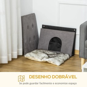 Caverna para Gatos Dobrável 2 em 1 Banco para Apoio dos Pés com Tampa Removível Orifício 60x45x44,5cm Cinza