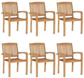 vidaXL Cadeiras de jardim empiháveis 6 pcs madeira teca maciça