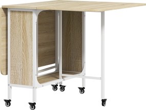 HOMCOM Mesa de Cozinha Dobrável Mesa de Refeição Dobrável com Rodas Laterais Abatíveis e Prateleira 130x80x74 cm Madeira e Branco | Aosom Portugal