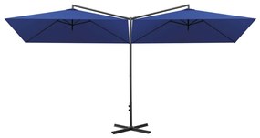 Guarda-sol duplo com mastro de aço 600x300 cm azul-ciano