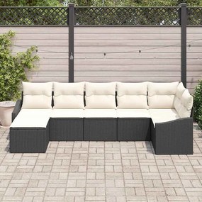 Conjunto de Jantar de Jardim 7 Peças com Almofadas Pretas em Rattan Po