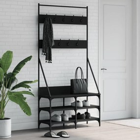 vidaXL Bengaleiro c/ arrumação de calçado 90x34x184 cm preto