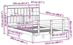 Cama com estante sem colchão 150x200 cm pinho maciço