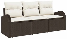 Conjunto de Sofá de Jardim vidaXL de 3 peças com Almofadas Castanho Po