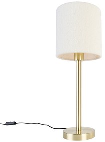 Candeeiro de mesa clássico latão com abajur boucle branco 20 cm - Simplo Design