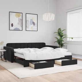 Sofá-cama com gavetão e gavetas 100x200 cm veludo preto
