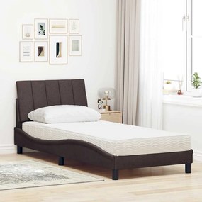 Cama com colchão 90x200 cm tecido castanho-escuro