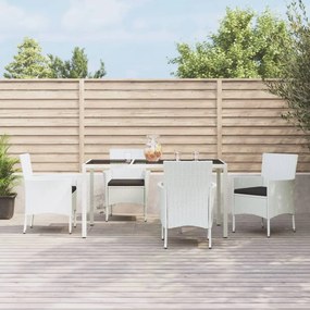 vidaXL 5 pcs conjunto jantar p/ jardim c/ almofadões vime PE branco