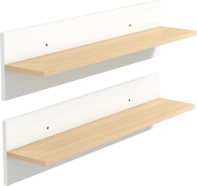 HOMCOM Conjunto de 2 prateleiras de parede de 80 cm, prateleiras flutuantes para sala, entrada, quarto e cozinha, branco e madeira natural | Aosom Portugal