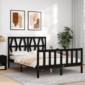 Estrutura de cama de casal c/ cabeceira madeira maciça preto