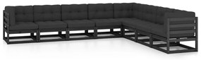 8 pcs conjunto lounge jardim c/ almofadões pinho maciço preto