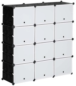 HOMCOM Armário Modular Plástico 12 Cubos Organizador Sapatos Roupas Brinquedos 125x32x125cm Branco Preto