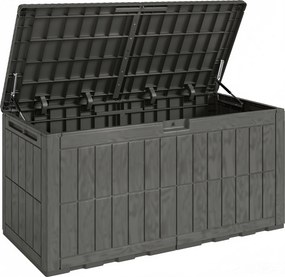 Outsunny Baú Exterior Capacidade 440 L em Resina Resistente à Água e aos Raios UV com Tampa Bloqueável 133x62x65 cm Castanho | Aosom Portugal