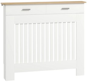 HOMCOM Tampa de Radiador Anti-tombamento com Gaveta para Objetos em Madeira 112x19x97 cm Branco | Aosom Portugal