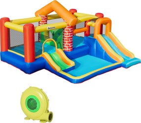 Outsunny Castelo Insuflável com 2 Escorregas 2 Trampolins e Piscina para Crianças acima de 3 Anos 380x370x230cm Multicor | Aosom Portugal