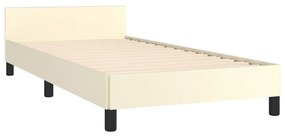 Estrutura de cama c/ cabeceira couro artificial 80x200 cm creme