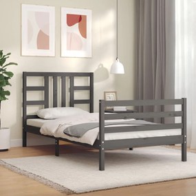 Estrutura de cama com cabeceira 90x200 cm madeira maciça cinza