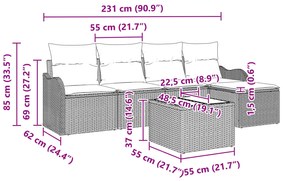Conjunto de Sofá de Jardim de 5 Peças com Almofadas Cinza Rattan Polié