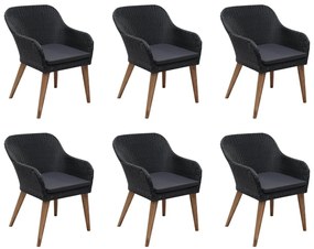 7 pcs conjunto jantar exterior com almofadões vime PE preto