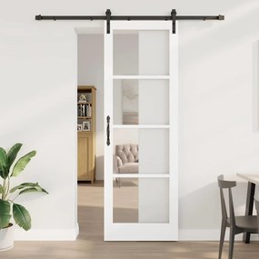 vidaXL Porta Deslizante com Conjunto de Ferragens 'ORKDAL'Madeira Sólida Branca & Vidro