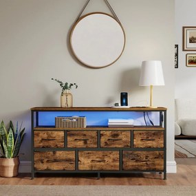Cómoda com gavetas e  iluminação LED 30 x 113,8 x 68,1 cm castanho-preto