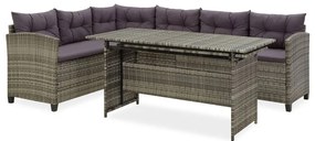2 pcs conjunto lounge de jardim c/ almofadões vime PE cinzento