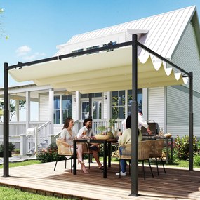 Pérgula de jardim para exterior, 3 x 3 m, com teto retrátil e fixação magnética, abrigo solar UPF30+, cor creme