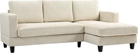 Sofá Chaise Longue de 3 Lugares em L Estofado em Veludo Assento e Encosto Almofadados 214x134x87 cm Bege