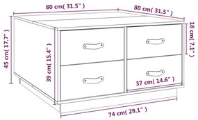 Mesa de centro 80x80x45 cm pinho maciço castanho mel