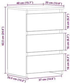 Criado-mudo vidaXL Preto Carvalho 40x35x62,5 cm em Madeira engenheirad