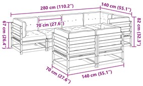 7 pcs conjunto sofás de jardim c/ almofadões pinho impregnado