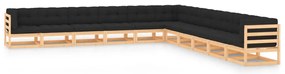 11 pcs conj. lounge jardim c/ almofadões antracite pinho maciço