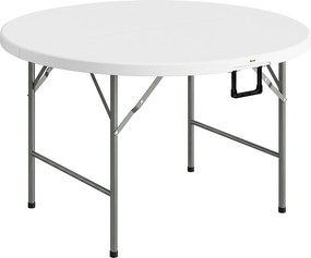 Outsunny Mesa Jardim Redonda Varanda Dobrável Aço HDPE Ø122x73 cm Branco Espaço Otimizado | Aosom Portugal