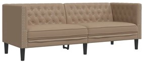 2 pcs conj. de sofás chesterfield couro artificial cappuccino