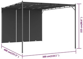 Gazebo de jardim com cortina lateral 4x3x2,25m antracite
