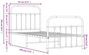 Estrutura de cama com cabeceira e pés 90x190 cm metal branco