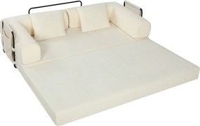 HOMCOM Sofá-Cama Convertível 5 em 1 de 3 Lugares em Chenille 207 cm, Dobrável de Chão, Espuma de Alta Densidade, 2 Almofadas, Branco | Aosom Portugal