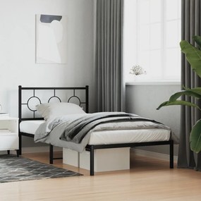 Estrutura de cama com cabeceira 100x190 cm metal preto