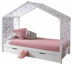 Conjunto Cama infantil de Casa DALLAS 90x200 com gaveta e cortinados Branca