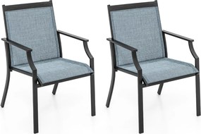 Conjunto de 2 cadeiras de jantar de jardim com assento respirável Estrutura metálica encosto alto e apoios de braços ergonómicos Azul